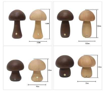 LUMONIGHT | Wooden Mushroom LED Night Light with Touch Switch | Atmospheric Lighting | Child Friendly Lamp