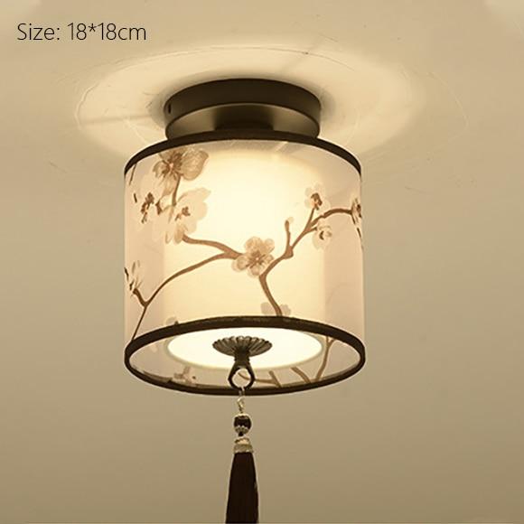 Classic Japanese LED Warm Ceiling Lamp - Iron with Cloth Shade, Surface-Mounted, E27 Bulb