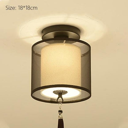 Classic Japanese LED Warm Ceiling Lamp - Iron with Cloth Shade, Surface-Mounted, E27 Bulb