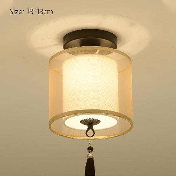 Classic Japanese LED Warm Ceiling Lamp - Iron with Cloth Shade, Surface-Mounted, E27 Bulb