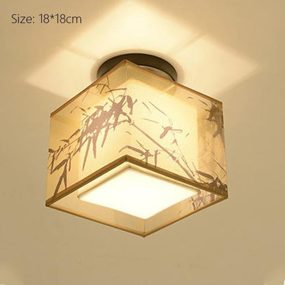 Classic Japanese LED Warm Ceiling Lamp - Iron with Cloth Shade, Surface-Mounted, E27 Bulb