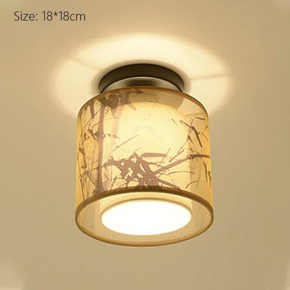 Classic Japanese LED Warm Ceiling Lamp - Iron with Cloth Shade, Surface-Mounted, E27 Bulb