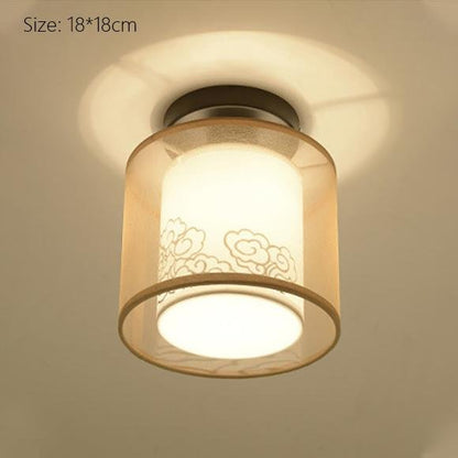 Classic Japanese LED Warm Ceiling Lamp - Iron with Cloth Shade, Surface-Mounted, E27 Bulb