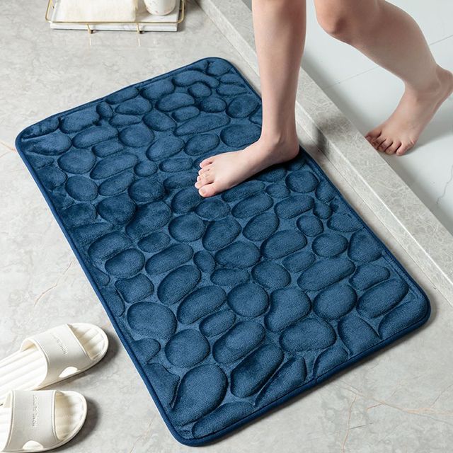 Stone-Inspired Cobblestone Bathroom Mat - Antimicrobial, Anti-Slip, and Water-Resistant