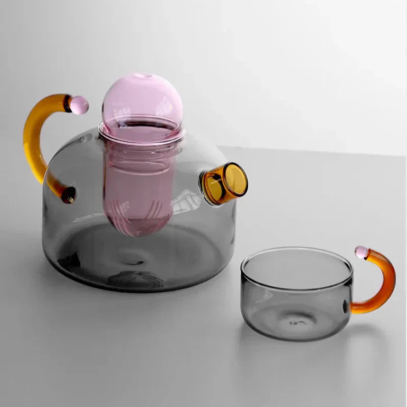 Color Bloom Glass Teapot & Cup Set