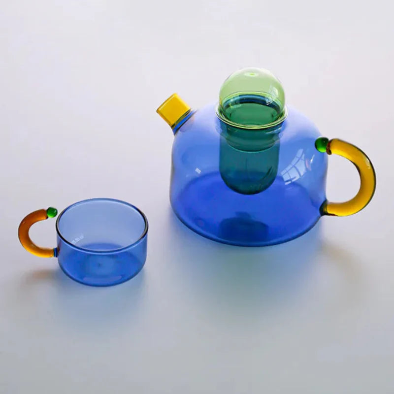 Color Bloom Glass Teapot & Cup Set