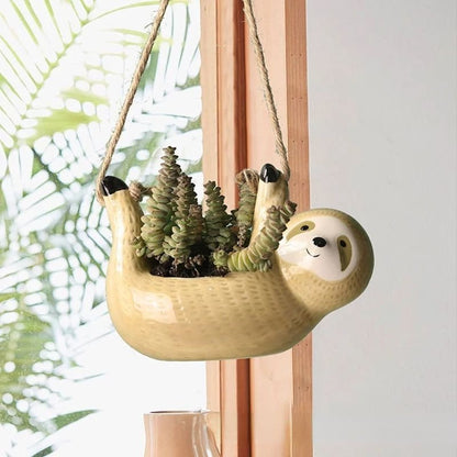 Creative Ceramic Sloth Hanging Flowerpot