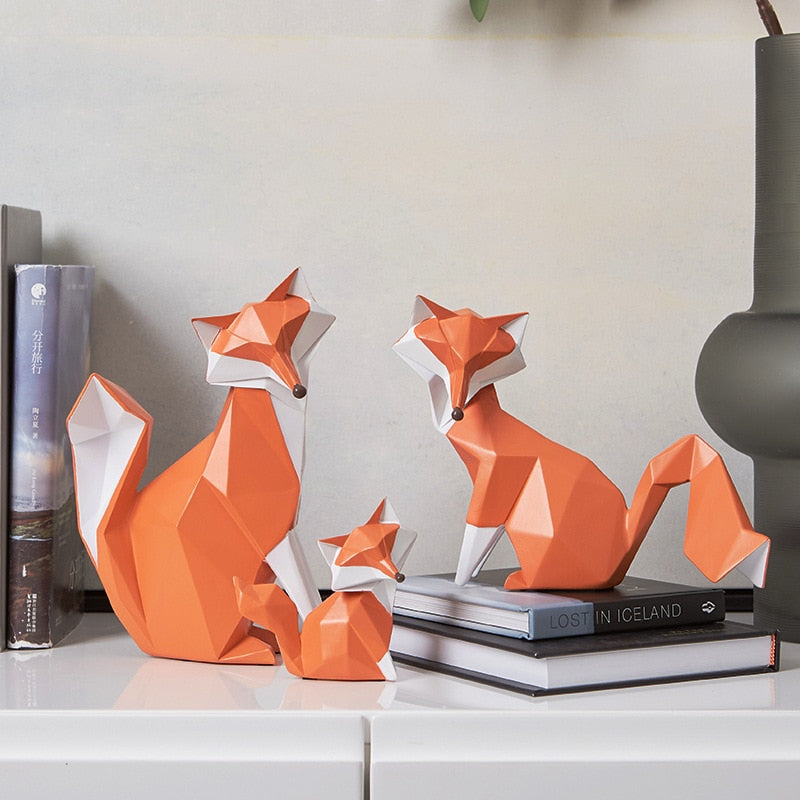 Geometric Orange Fox Figurine