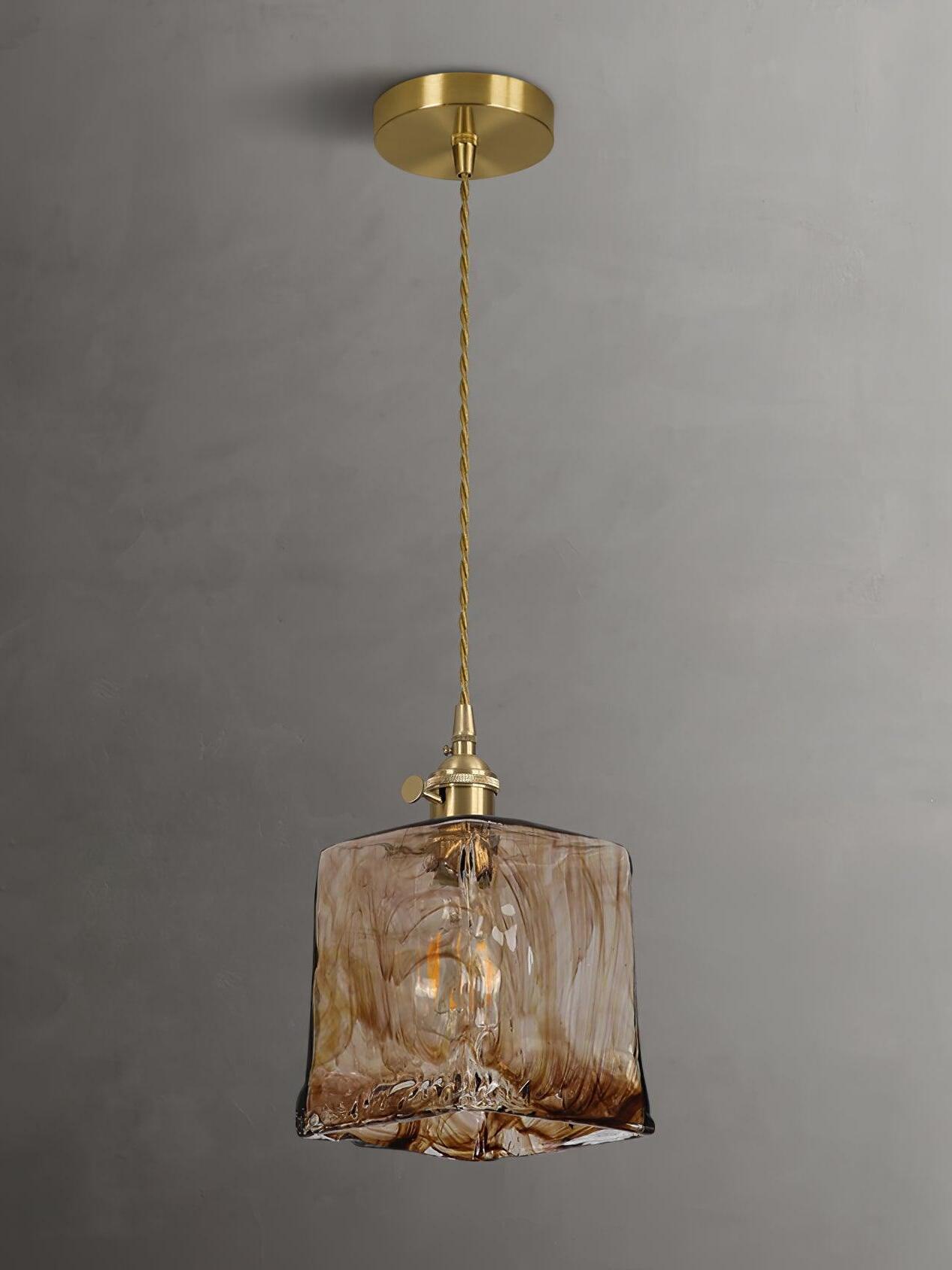 Brass Amber Glass Pendant Light