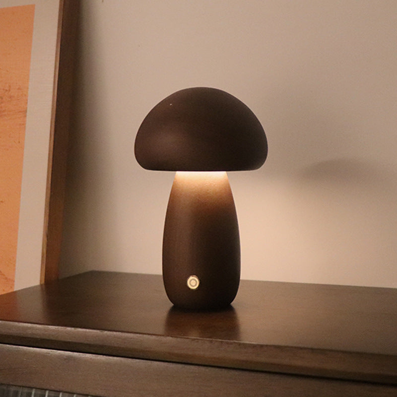 LUMONIGHT | Wooden Mushroom LED Night Light with Touch Switch | Atmospheric Lighting | Child Friendly Lamp