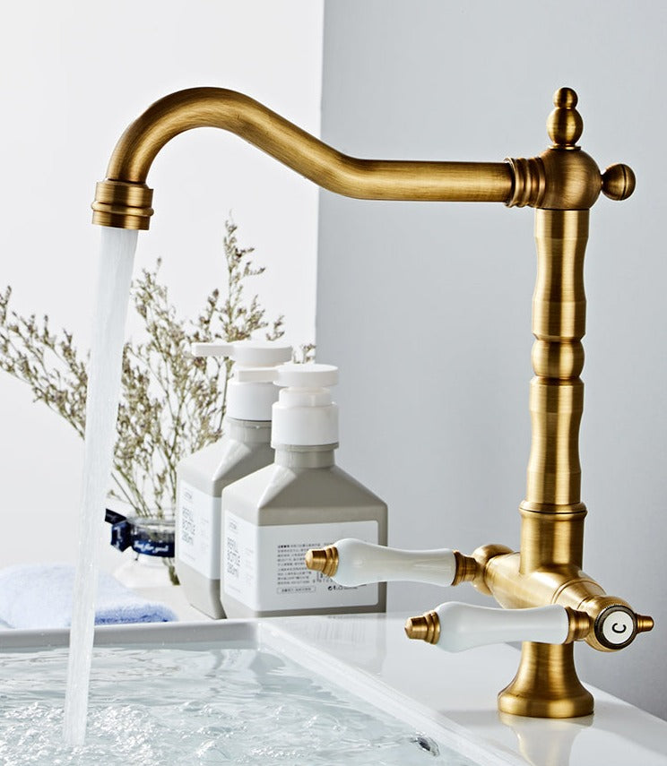 Miravique-Handle Rustic Brass Faucet