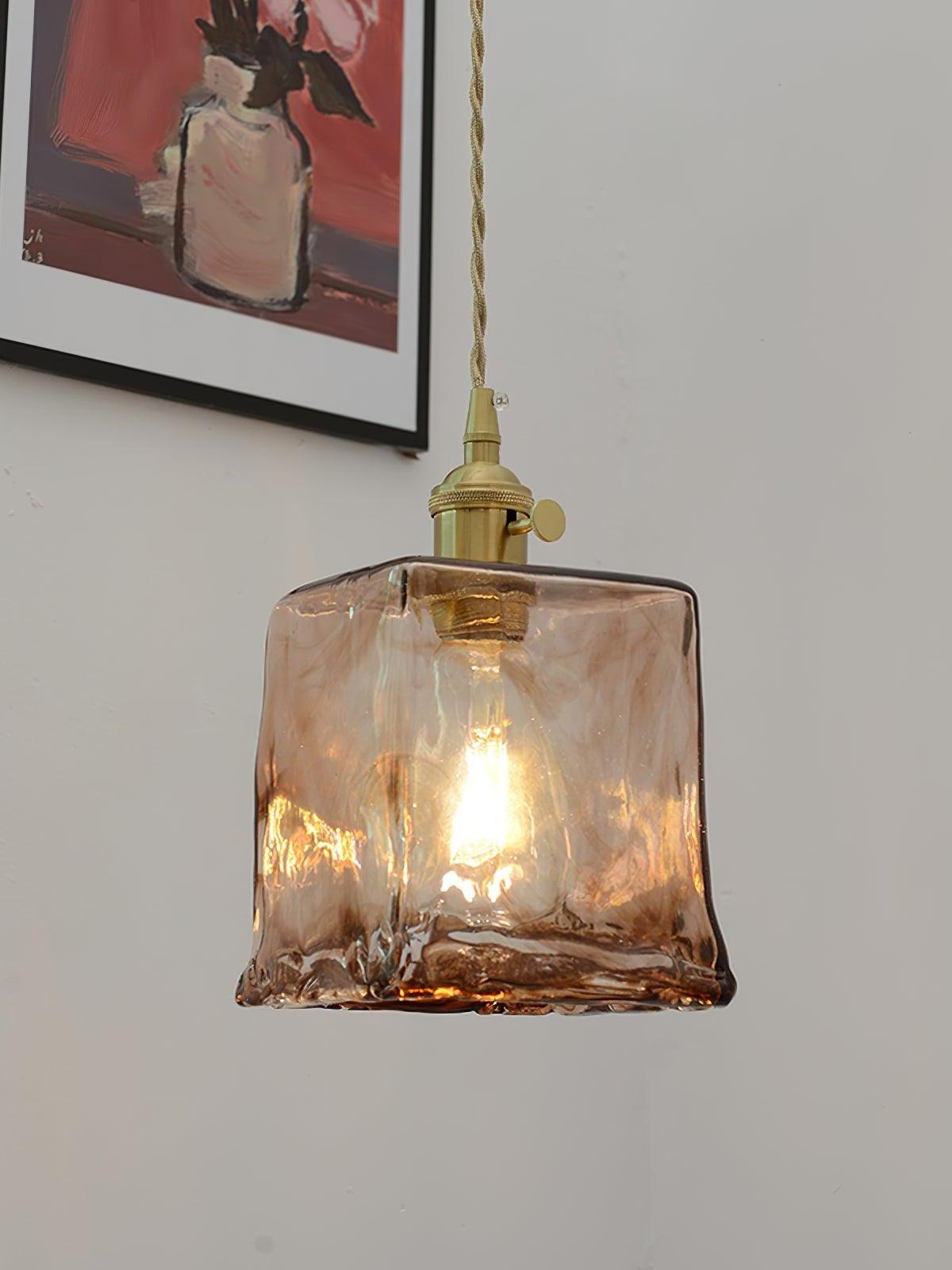 Brass Amber Glass Pendant Light