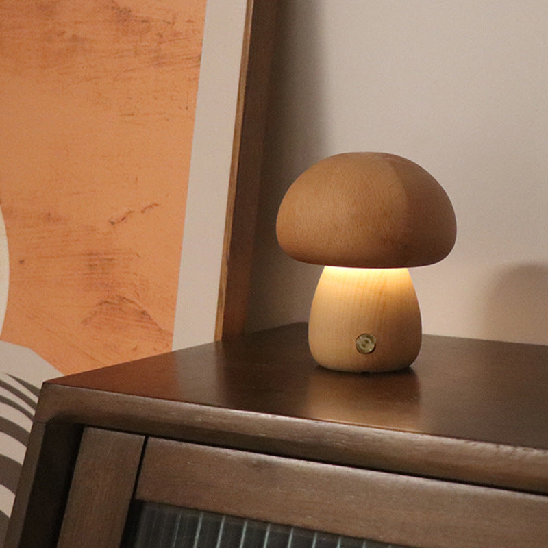 LUMONIGHT | Wooden Mushroom LED Night Light with Touch Switch | Atmospheric Lighting | Child Friendly Lamp