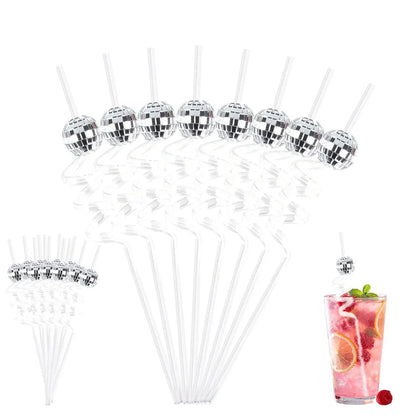 Eight Piece Set Of Sparkling Disco Ball Straws