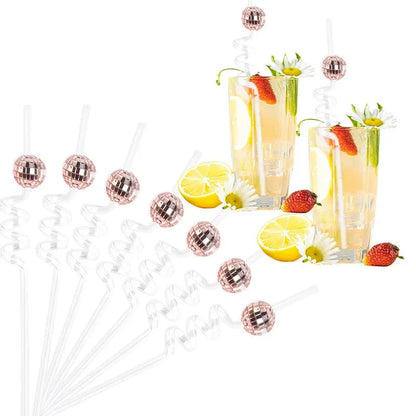 Eight Piece Set Of Sparkling Disco Ball Straws