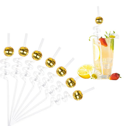 Eight Piece Set Of Sparkling Disco Ball Straws