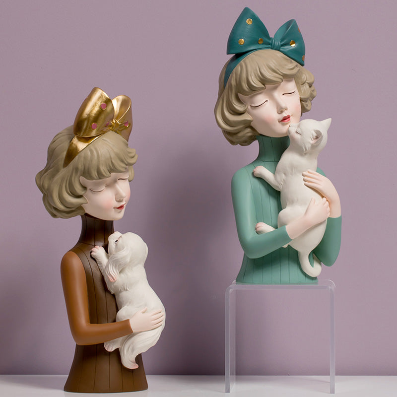 Puppy, Kitten & Girl Statues