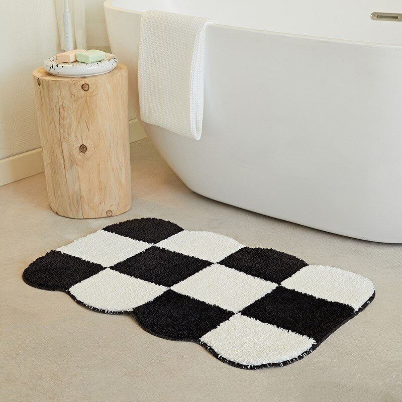 Fluffy Checkerboard Grid Rug