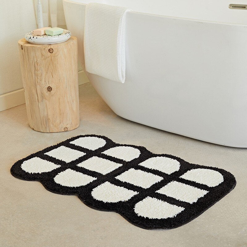 Fluffy Checkerboard Grid Rug