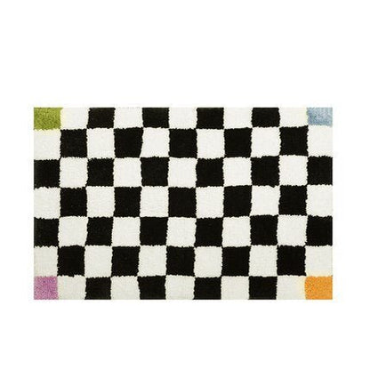 Fluffy Checkerboard Grid Rug