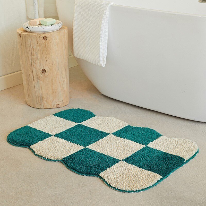 Fluffy Checkerboard Grid Rug