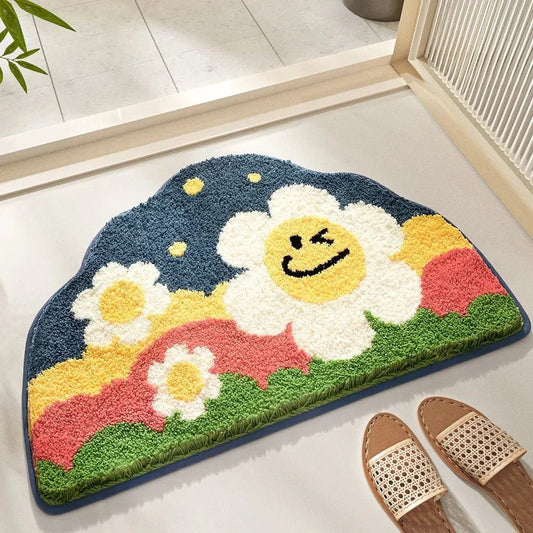 Fluffy Floral Design Bathmat