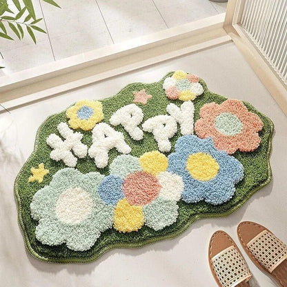 Fluffy Floral Design Bathmat