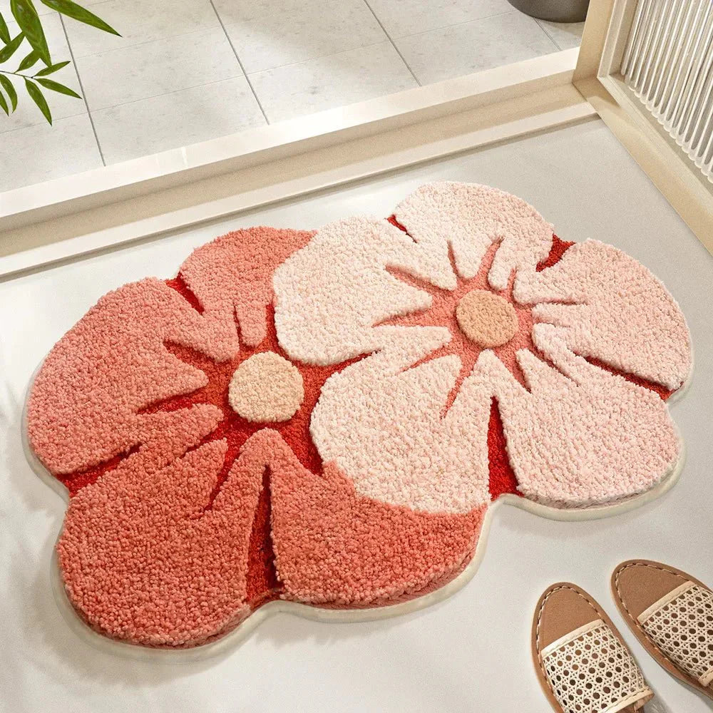 Fluffy Floral Design Bathmat