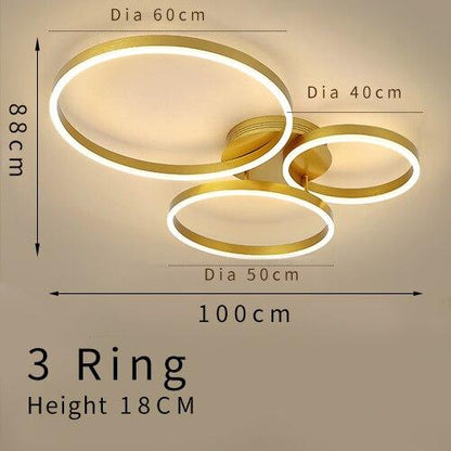 Gold Circular LED Rings Ceiling Light Chandelier