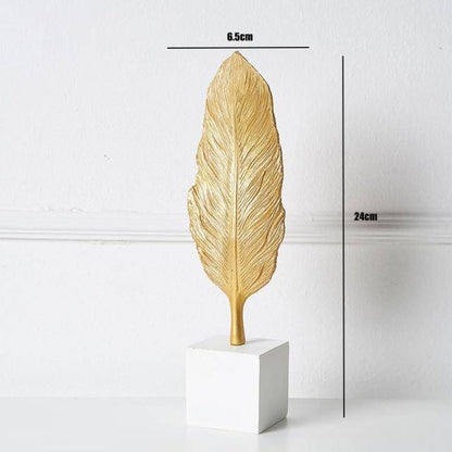 Golden Botanical Leaf Sculpture on Stand