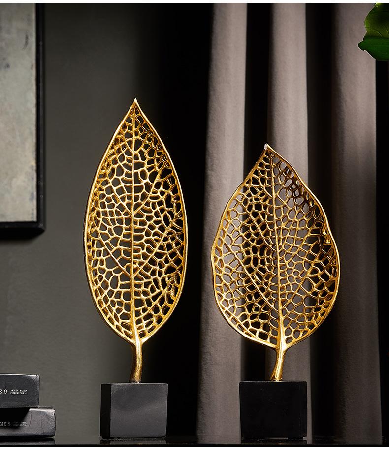 Golden Botanical Leaf Sculpture on Stand