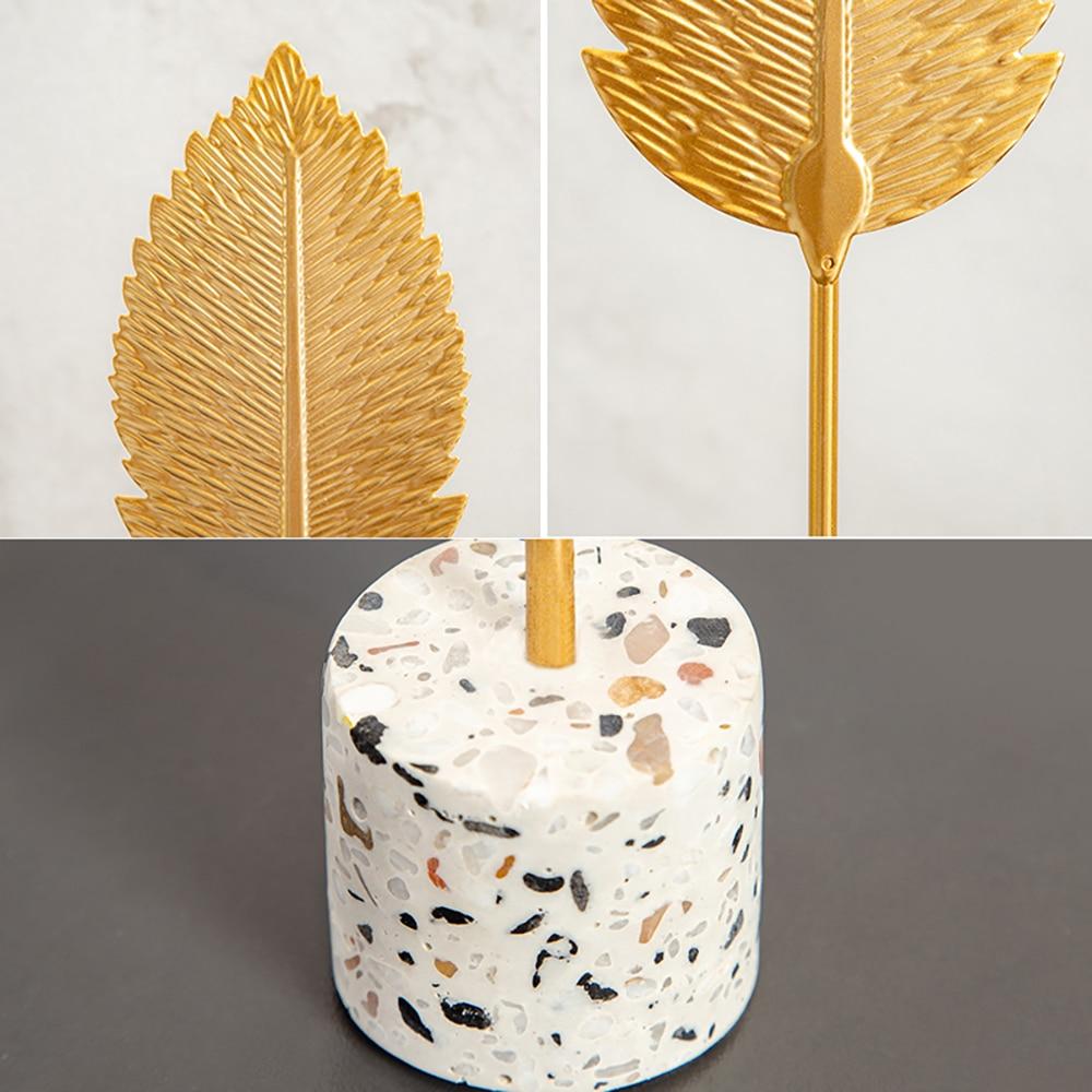 Golden Botanical Leaf Sculpture on Stand