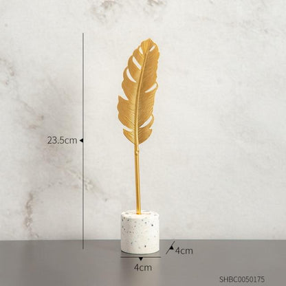 Golden Botanical Leaf Sculpture on Stand