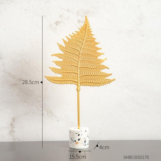 Golden Botanical Leaf Sculpture on Stand