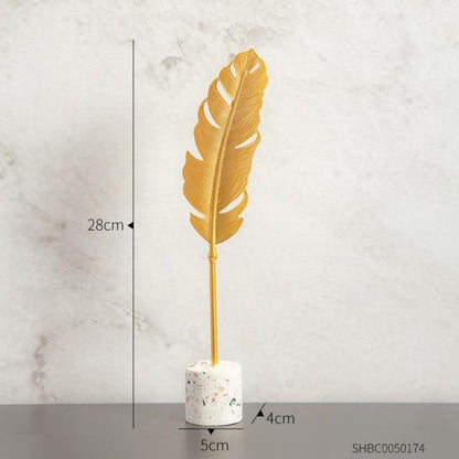 Golden Botanical Leaf Sculpture on Stand