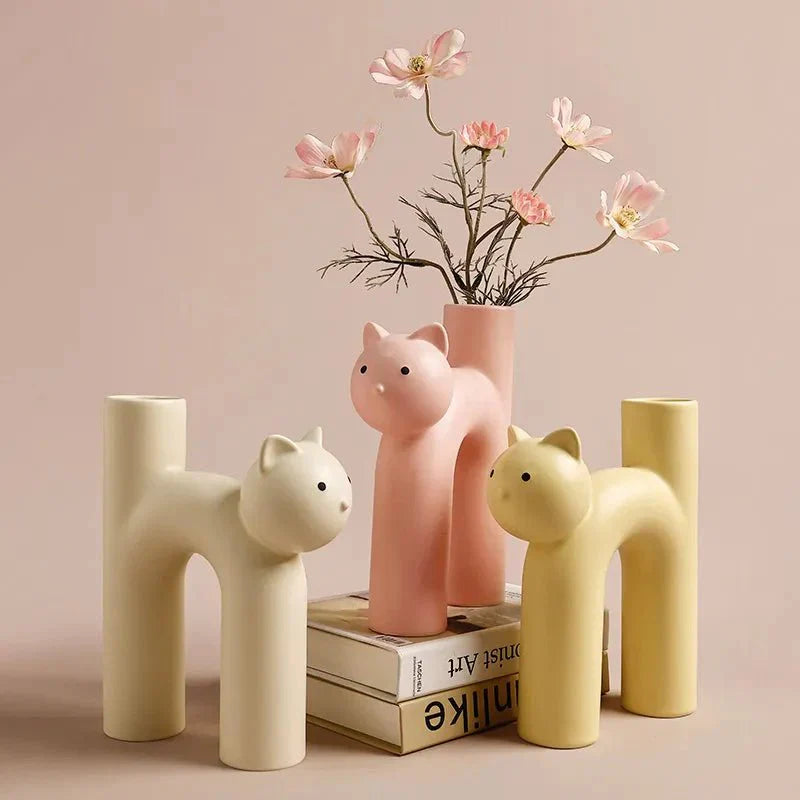 H-Shaped Cat Vase Decoration