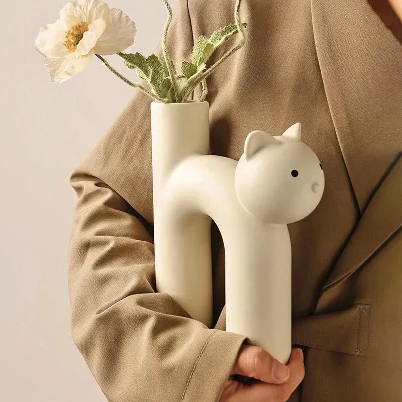 H-Shaped Cat Vase Decoration