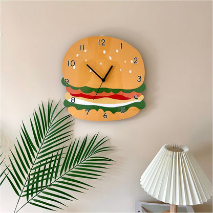 Hamburger' Shaped Cartoon Silent Wall Clock