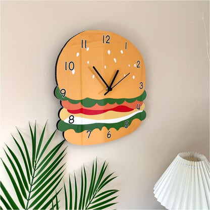 Hamburger' Shaped Cartoon Silent Wall Clock