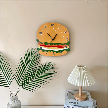 Hamburger' Shaped Cartoon Silent Wall Clock