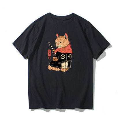 Samurai Katana Orange Cat T-Shirt