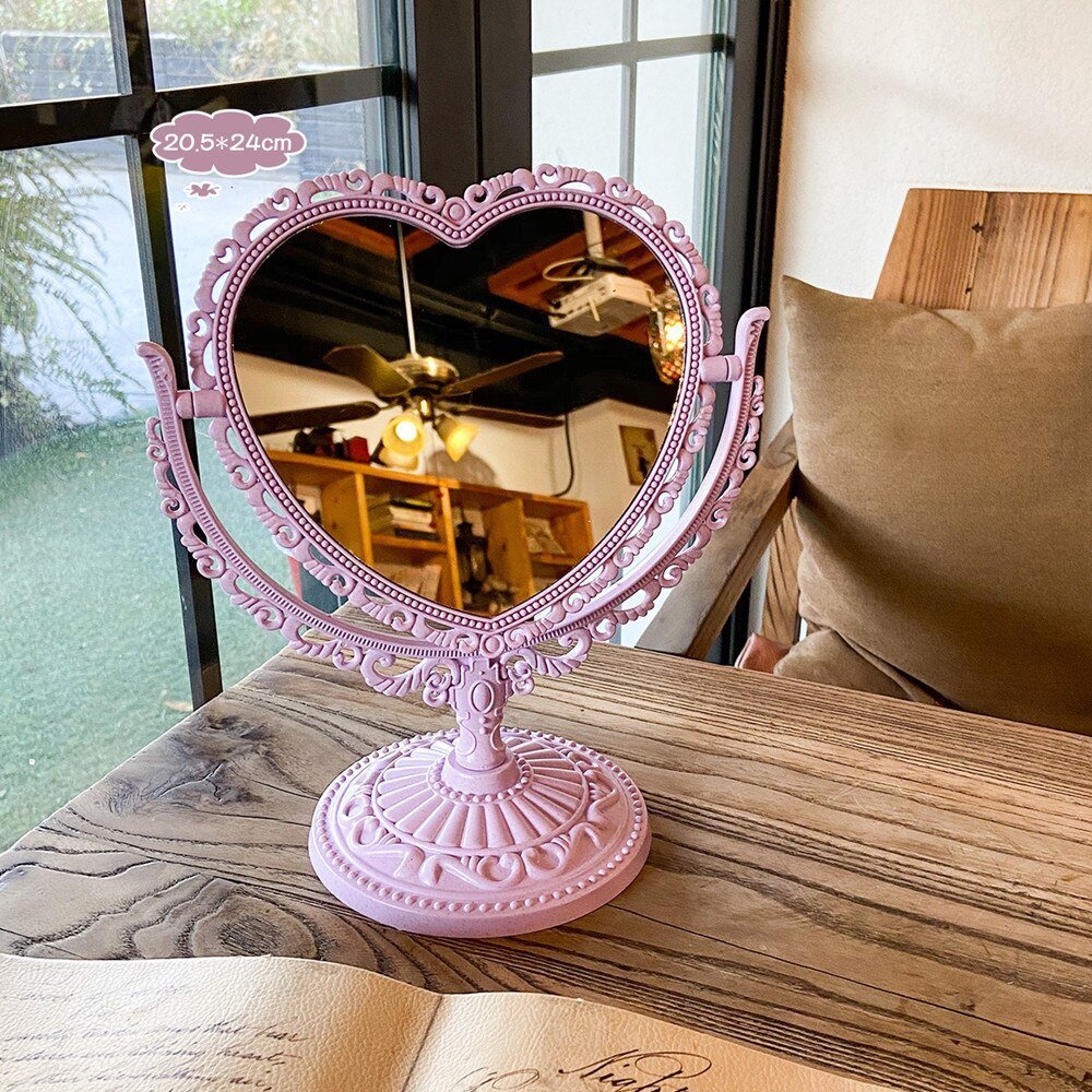 Korean Style Heart Shaped Double Sided Cosmetic Mirror