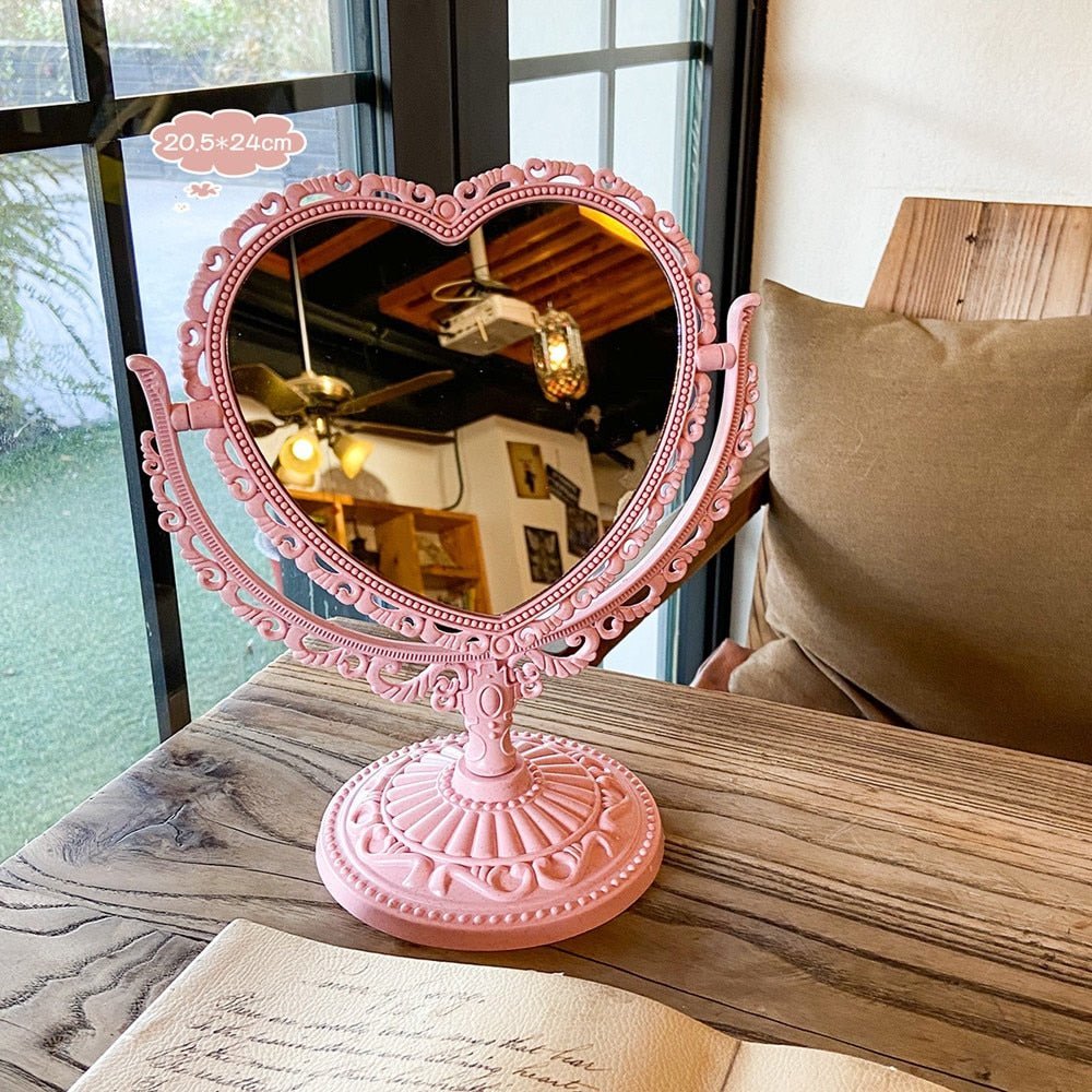 Korean Style Heart Shaped Double Sided Cosmetic Mirror