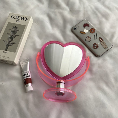 Korean Style Heart Shaped Double Sided Cosmetic Mirror