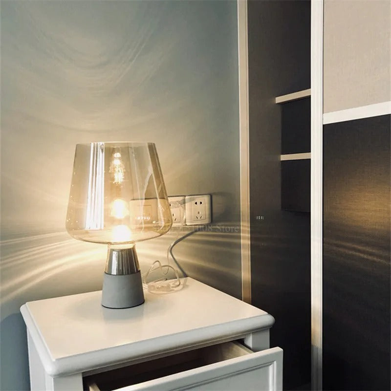 Leimu Table Lamp - Amber Glass and Cement Base