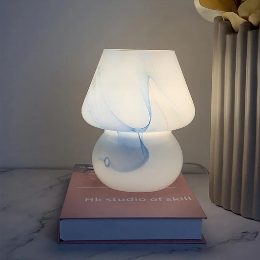 Glass Mushroom Lamp - Vintage LED Lighting for Bedroom and Home Decor