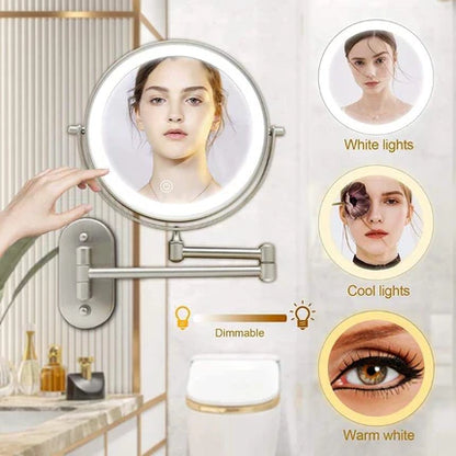 Gold rechargeable LED magnifying mirror for make-up and bathroom