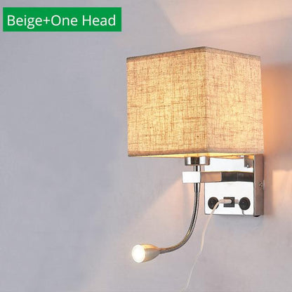 Modern Indoor LED Hotel Bedroom Wall Sconce Lamp w/ USB Charging