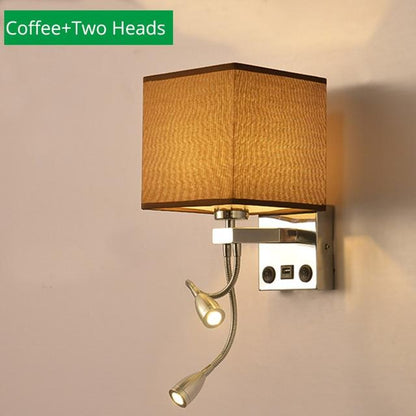 Modern Indoor LED Hotel Bedroom Wall Sconce Lamp w/ USB Charging