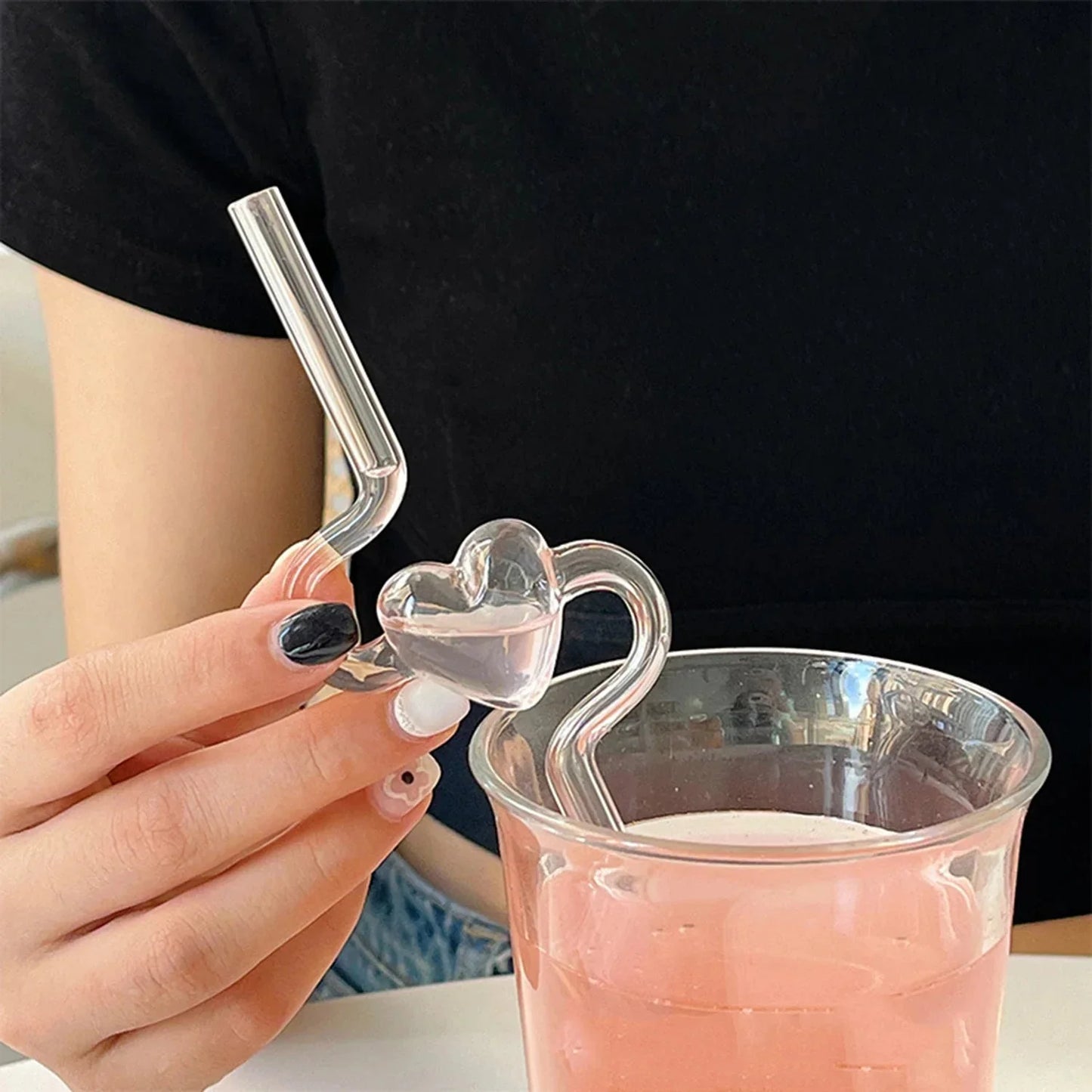 Novelty Heart Shape Glass Drinking Straw